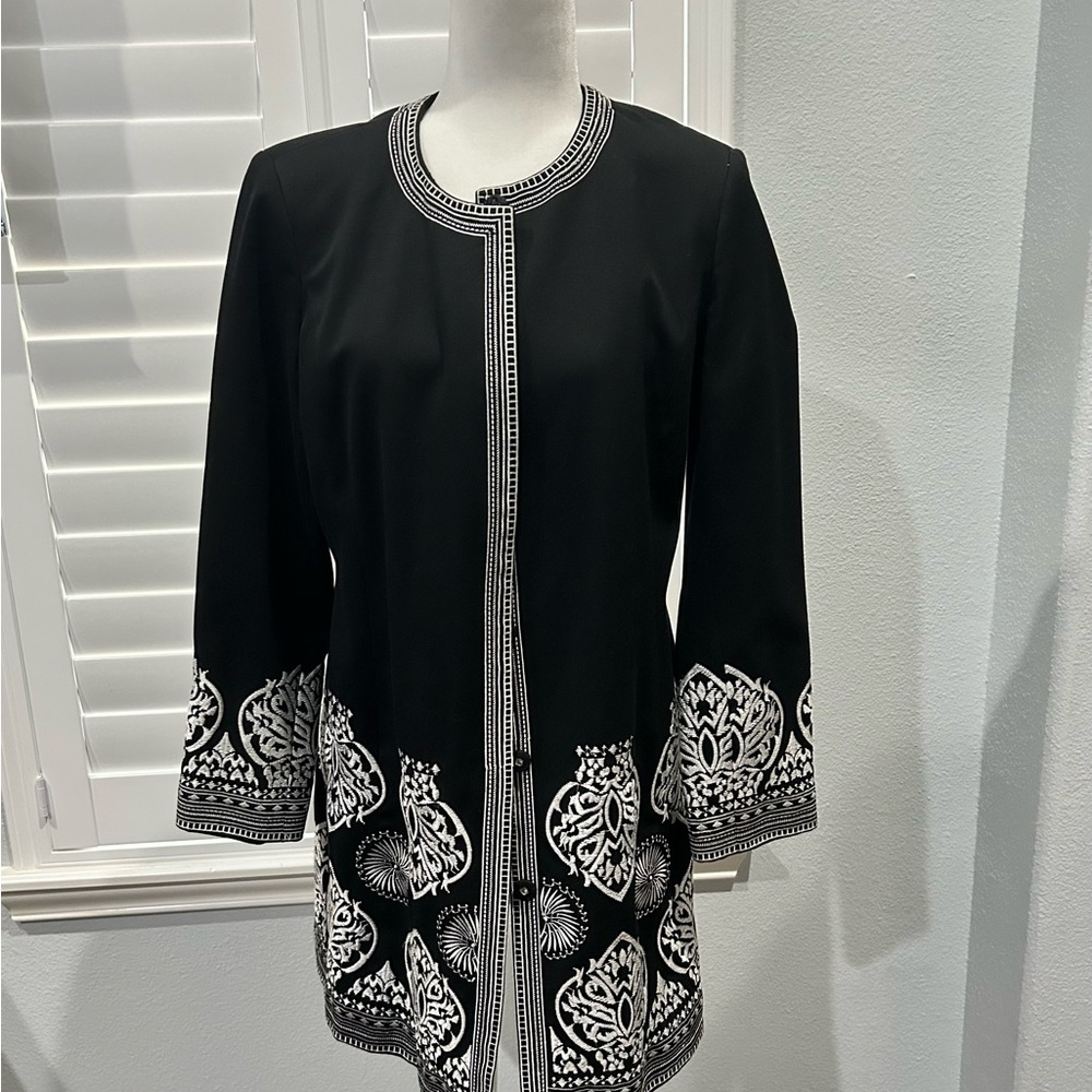 Vintage 90s Peter Nygard Embroidered Black Diamond Long Jacket